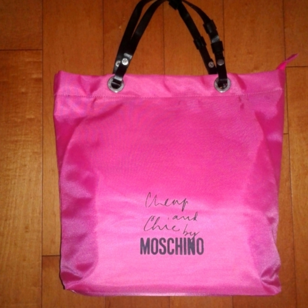 Authentic Moschino Cheap And Chic Leather Trim Nylon black pink tote Bag